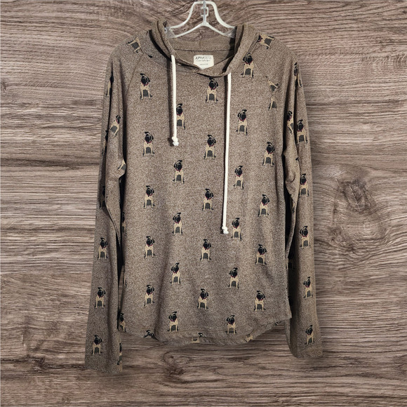 Alpha Beta all over pug print long sleeve hooded shirt unisex size medium - Picture 1 of 9